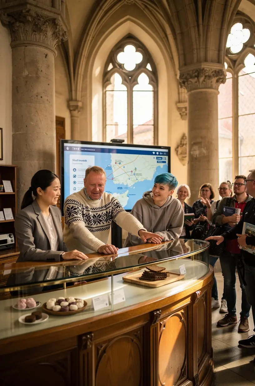 Majutusettevõtte töötaja selgitamas saarel puhkamise võimalusi
