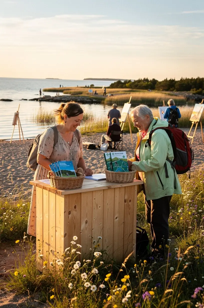 Kohalik giid näitab kaarti ja räägib saarte kultuurilistest vaatamisväärsustest