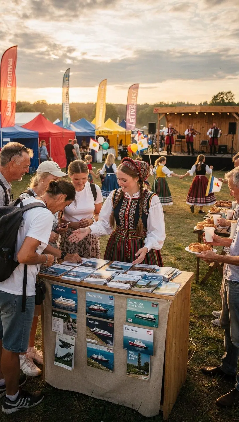 Klienditeenindaja abistamas saarte reisi planeerimisel offline kontoris